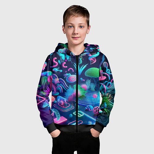 Детская толстовка на молнии Фантастическая абстрактная композиция - сюрреализм / 3D-Черный – фото 3