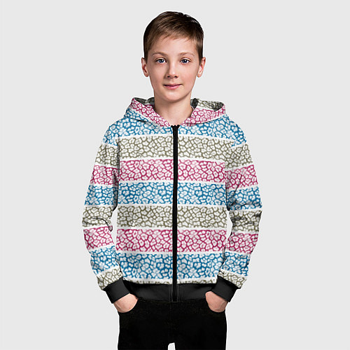 Детская толстовка на молнии Горизонтальные разноцветные полосы с тигровым узор / 3D-Черный – фото 3