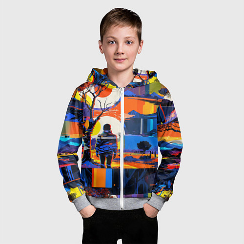 Детская толстовка на молнии Ночная прогулка абстракция / 3D-Меланж – фото 3