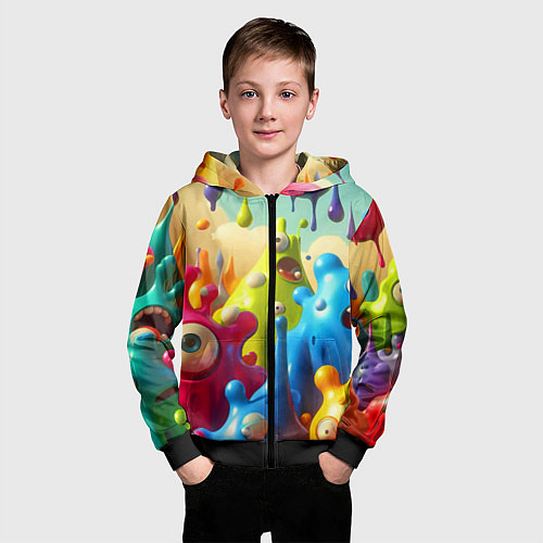 Детская толстовка на молнии Мультяшные персонажи - нейроарт / 3D-Черный – фото 3