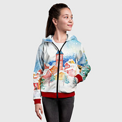 Толстовка на молнии детская Новогодний сказочный город, цвет: 3D-красный — фото 2