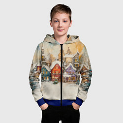 Толстовка на молнии детская Новогодний городской пейзаж, цвет: 3D-синий — фото 2
