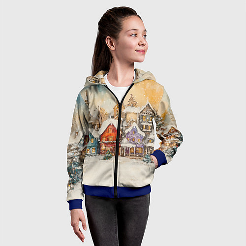 Детская толстовка на молнии Новогодний городской пейзаж / 3D-Синий – фото 4