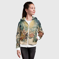 Толстовка на молнии детская Милый новогодний городок, цвет: 3D-белый — фото 2