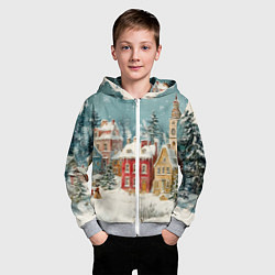 Толстовка на молнии детская Праздничный новогодний город, цвет: 3D-меланж — фото 2