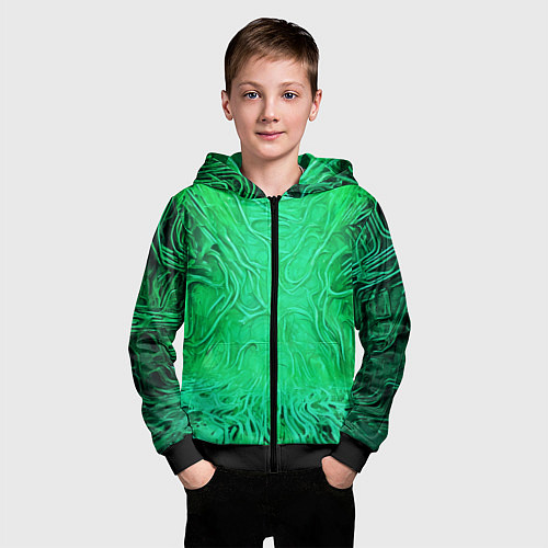 Детская толстовка на молнии Зелёный симбионт абстракция / 3D-Черный – фото 3