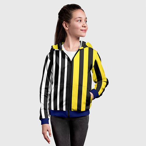 Детская толстовка на молнии Вертикальные полосы триколор жёлтый / 3D-Синий – фото 4