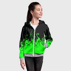 Толстовка на молнии детская Абстрактный зеленый огонь, цвет: 3D-меланж — фото 2