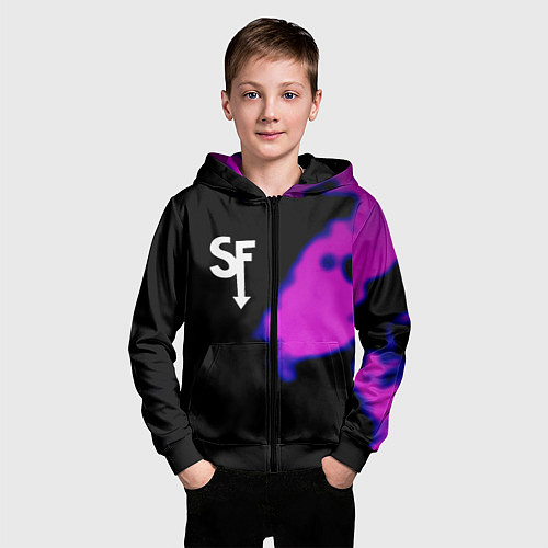 Детская толстовка на молнии Sally Face неон краски / 3D-Черный – фото 3