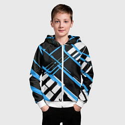 Толстовка на молнии детская Сине-белые линии на чёрном фоне, цвет: 3D-белый — фото 2