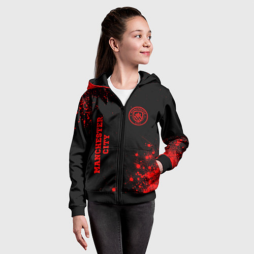 Детская толстовка на молнии Manchester City - red gradient вертикально / 3D-Черный – фото 4
