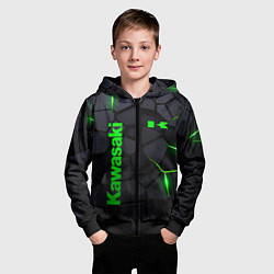 Толстовка на молнии детская Kawasaki - плиты с эффектом свечения, цвет: 3D-черный — фото 2