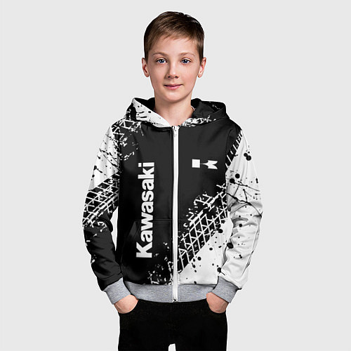 Детская толстовка на молнии Kawasaki - следы от шин / 3D-Меланж – фото 3