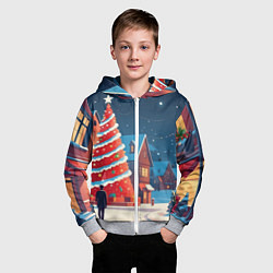 Толстовка на молнии детская Рождественская улица, цвет: 3D-меланж — фото 2