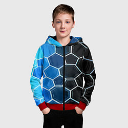 Толстовка на молнии детская Белые шестиугольники на чёрно-синем фоне, цвет: 3D-красный — фото 2