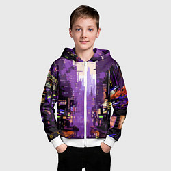 Толстовка на молнии детская Киберпанк город фиолетовый, цвет: 3D-белый — фото 2