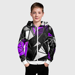 Толстовка на молнии детская Фиолетово-белые рельефные треугольники на чёрном ф, цвет: 3D-белый — фото 2