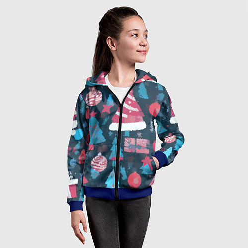 Детская толстовка на молнии Плюшевая новогодняя абстракция / 3D-Синий – фото 4