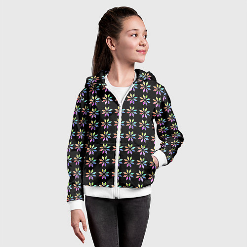 Детская толстовка на молнии Разноцветные звёзды на чёрном фоне / 3D-Белый – фото 4