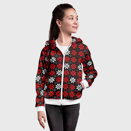 Детская толстовка на молнии Red and white stars on a black background / 3D-Белый – фото 4
