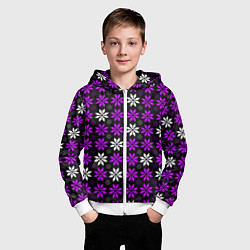 Толстовка на молнии детская Бело-фиолетовые звёзды на чёрном фоне, цвет: 3D-белый — фото 2
