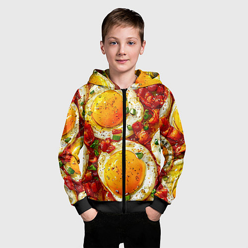 Детская толстовка на молнии Яичница-глазунья / 3D-Черный – фото 3