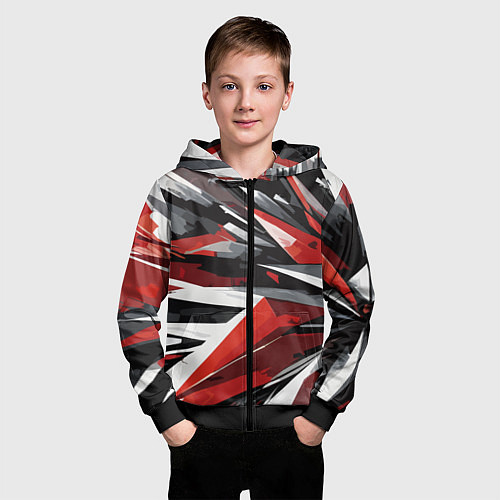 Детская толстовка на молнии Чёрно-красно-белая абстракция / 3D-Черный – фото 3
