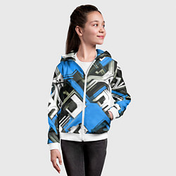 Толстовка на молнии детская Сине-белый техно паттерн на чёрном фоне, цвет: 3D-белый — фото 2