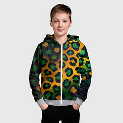 Толстовка на молнии детская Зеленые и золотые пятна леопарда, цвет: 3D-меланж — фото 2