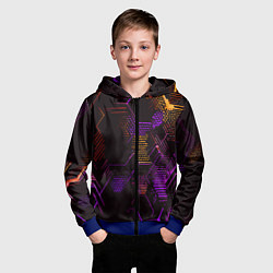 Толстовка на молнии детская Жёлто-фиолетовые точки и линии на чёрном фоне, цвет: 3D-синий — фото 2