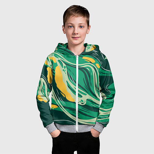 Детская толстовка на молнии Абстрактные полосы в зелёных тонах / 3D-Меланж – фото 3