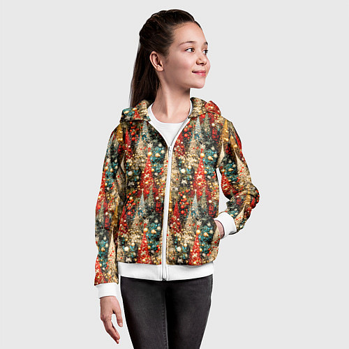 Детская толстовка на молнии Новогодний еловый лес / 3D-Белый – фото 4