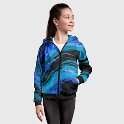 Толстовка на молнии детская Синие брызги на чёрном фоне, цвет: 3D-черный — фото 2
