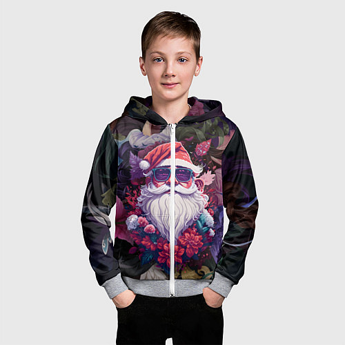 Детская толстовка на молнии Дед мороз в цветах / 3D-Меланж – фото 3