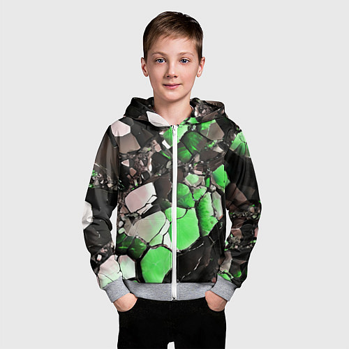 Детская толстовка на молнии Чёрно-зелёный камень / 3D-Меланж – фото 3