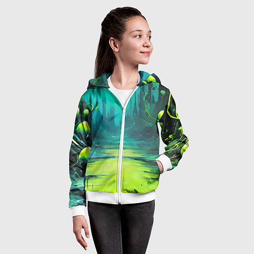 Детская толстовка на молнии Зелёная кислотная абстракция / 3D-Белый – фото 4