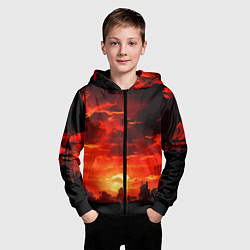 Толстовка на молнии детская Багровый апокалиптический закат, цвет: 3D-черный — фото 2