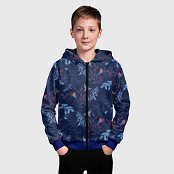 Толстовка на молнии детская Зимние ветки и птицы, цвет: 3D-синий — фото 2