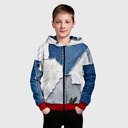 Толстовка на молнии детская Сине-белый пэчворк, цвет: 3D-красный — фото 2