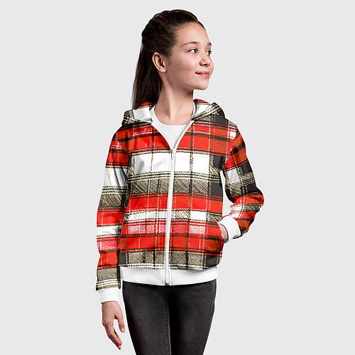 Детская толстовка на молнии Чёрные полосы на красно-белом фоне / 3D-Белый – фото 4