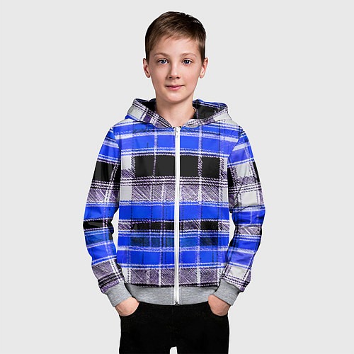 Детская толстовка на молнии Белые полосы на чёрно-синем фоне / 3D-Меланж – фото 3
