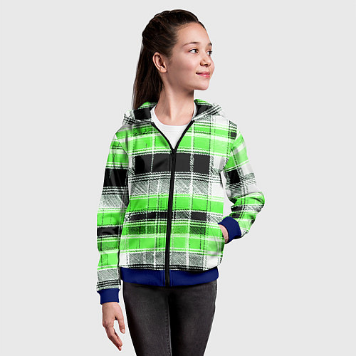 Детская толстовка на молнии Белые полосы на чёрно-зелёном фоне / 3D-Синий – фото 4