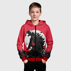 Толстовка на молнии детская Godzilla destroys the city, цвет: 3D-красный — фото 2