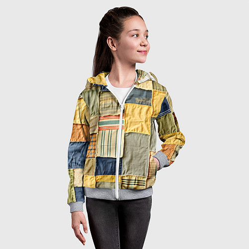Детская толстовка на молнии Пэчворк в желтых оттенках / 3D-Меланж – фото 4