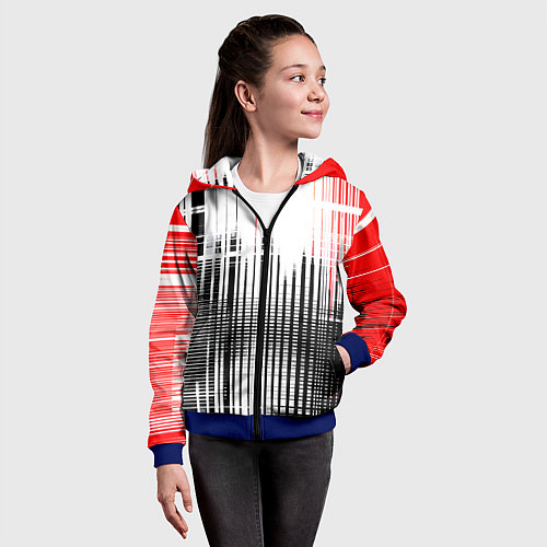Детская толстовка на молнии Красно-чёрный гранж на белом фоне / 3D-Синий – фото 4