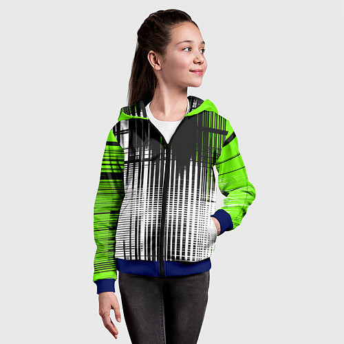 Детская толстовка на молнии Зелёно-чёрный гранж на белом фоне / 3D-Синий – фото 4