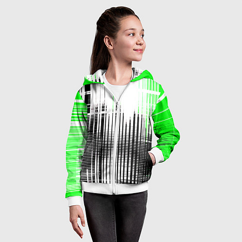 Детская толстовка на молнии Зелёно-чёрный гранж на белом фоне / 3D-Белый – фото 4