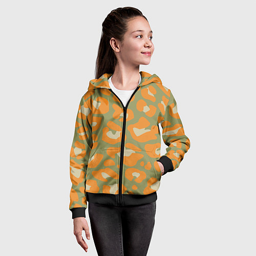 Детская толстовка на молнии Рыже-зеленый леопардовый / 3D-Черный – фото 4