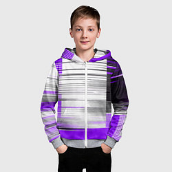 Толстовка на молнии детская Чёрные вертикальные полосы на фиолетово-белом фоне, цвет: 3D-меланж — фото 2