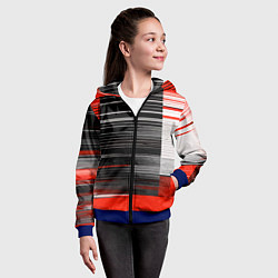 Толстовка на молнии детская Белые вертикальные полосы на чёрно-красном фоне, цвет: 3D-синий — фото 2